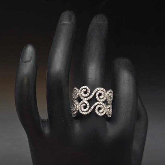 Sterling Silver Swirl CZ Ring Size 9 925 GM CZ - Picture 1 of 10